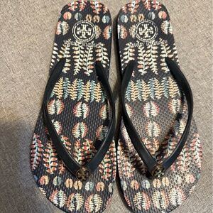 Tory Burch Black Patterned Women's Flip Flops
